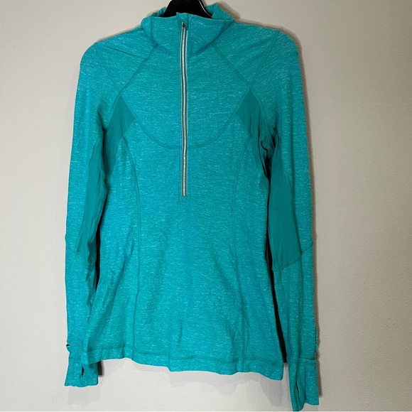 Lululemon Run Dash Half Zip Turquoise Reflective Pullover Size 6 long sleeve - Picture 1 of 8